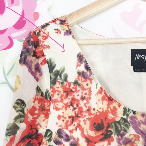 Nasty Gal Floral Bell Sleeves Shift Mini Dress S - Picture 5 of 7